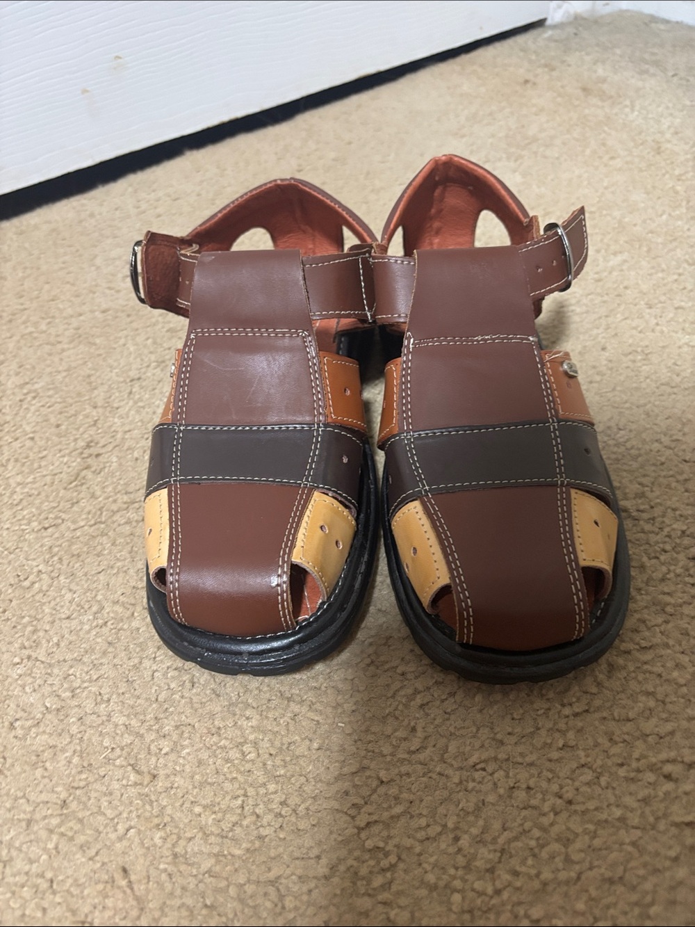 Dr. Scholl's Men's Brown Multi-Tone Leather Fisherman Sandals